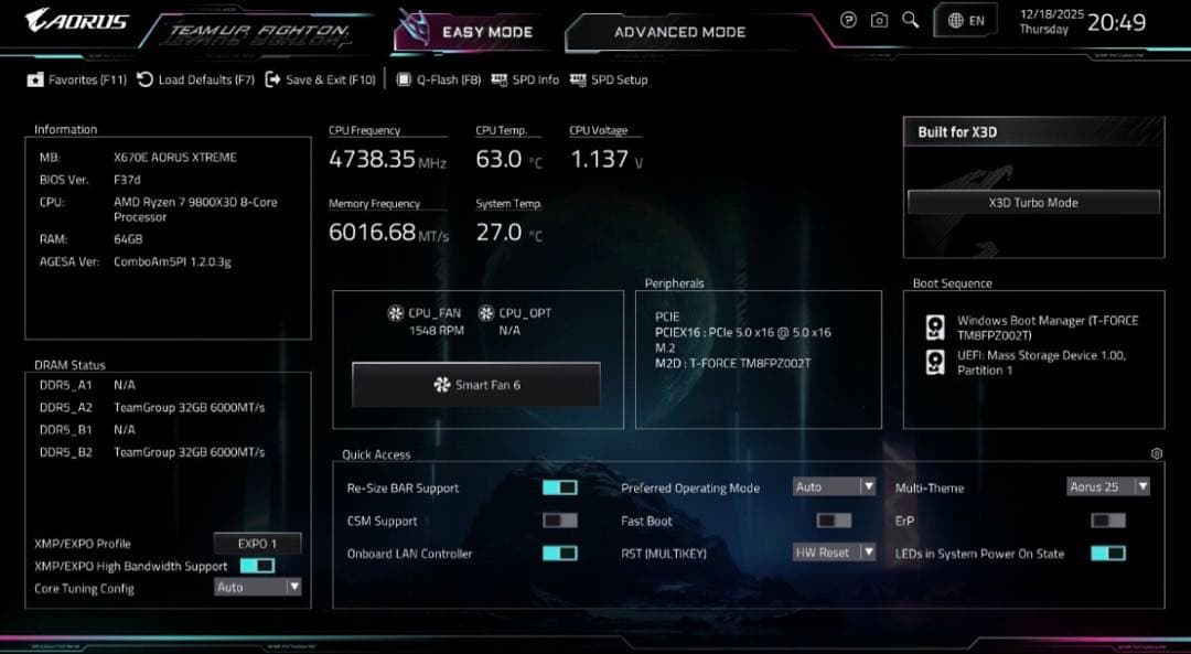 TEAM T-CREATE DDR5 6000Mhz 32GBx2枚