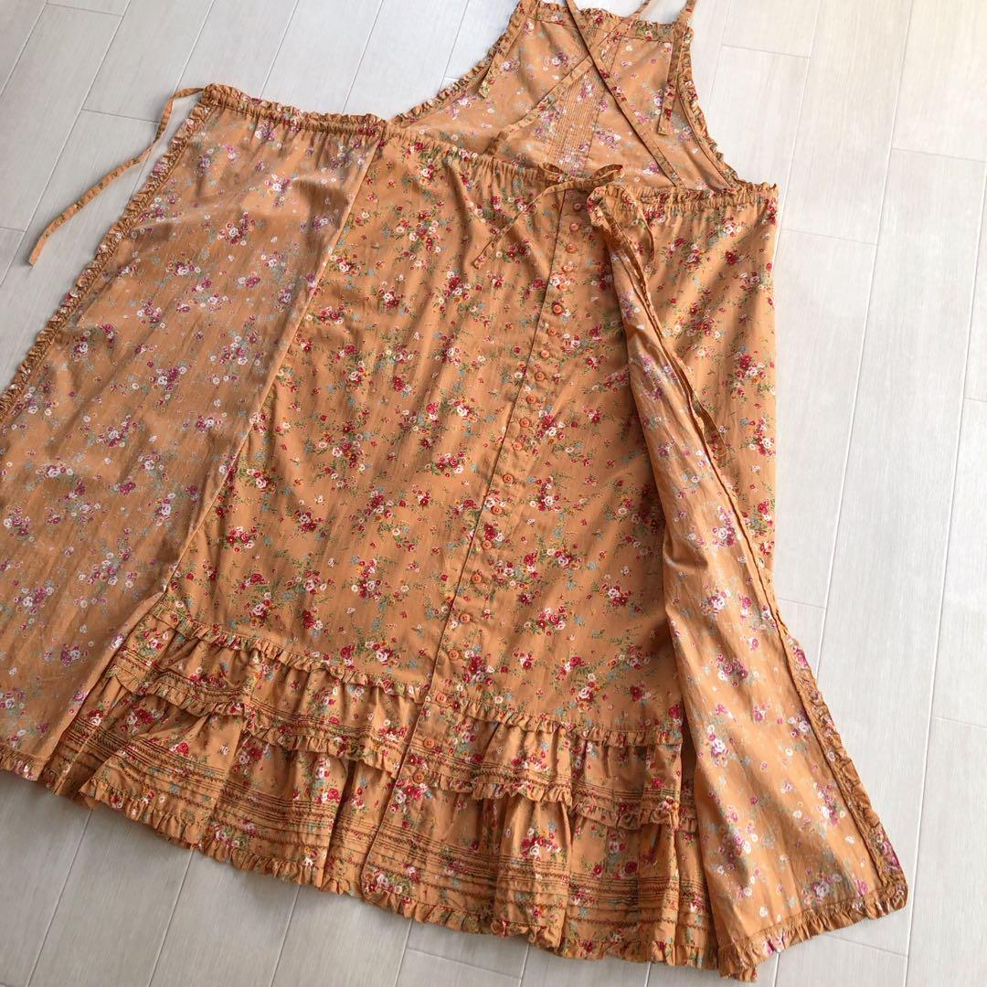 ピンクハウス 花柄 ピンタック ピコフリル 重ね着風 ジャンパースカート