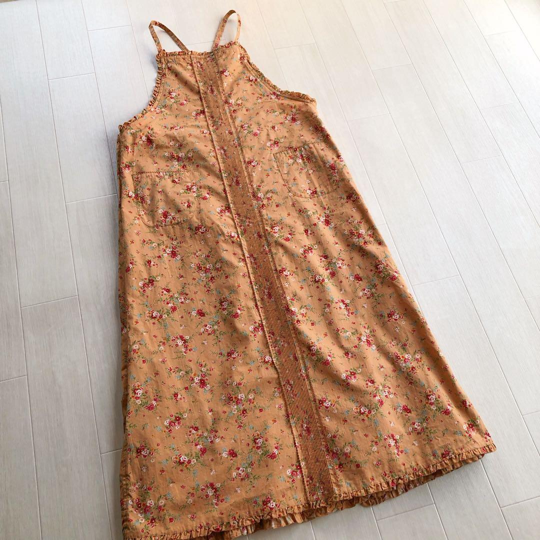 ピンクハウス 花柄 ピンタック ピコフリル 重ね着風 ジャンパースカート