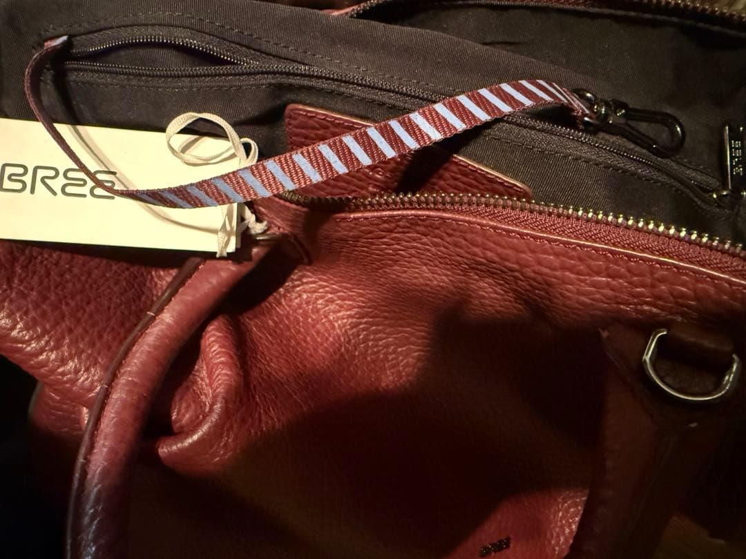 BREE ボルドー×ブルー レザーハンドバッグ トートバッグ A4 ビジネス