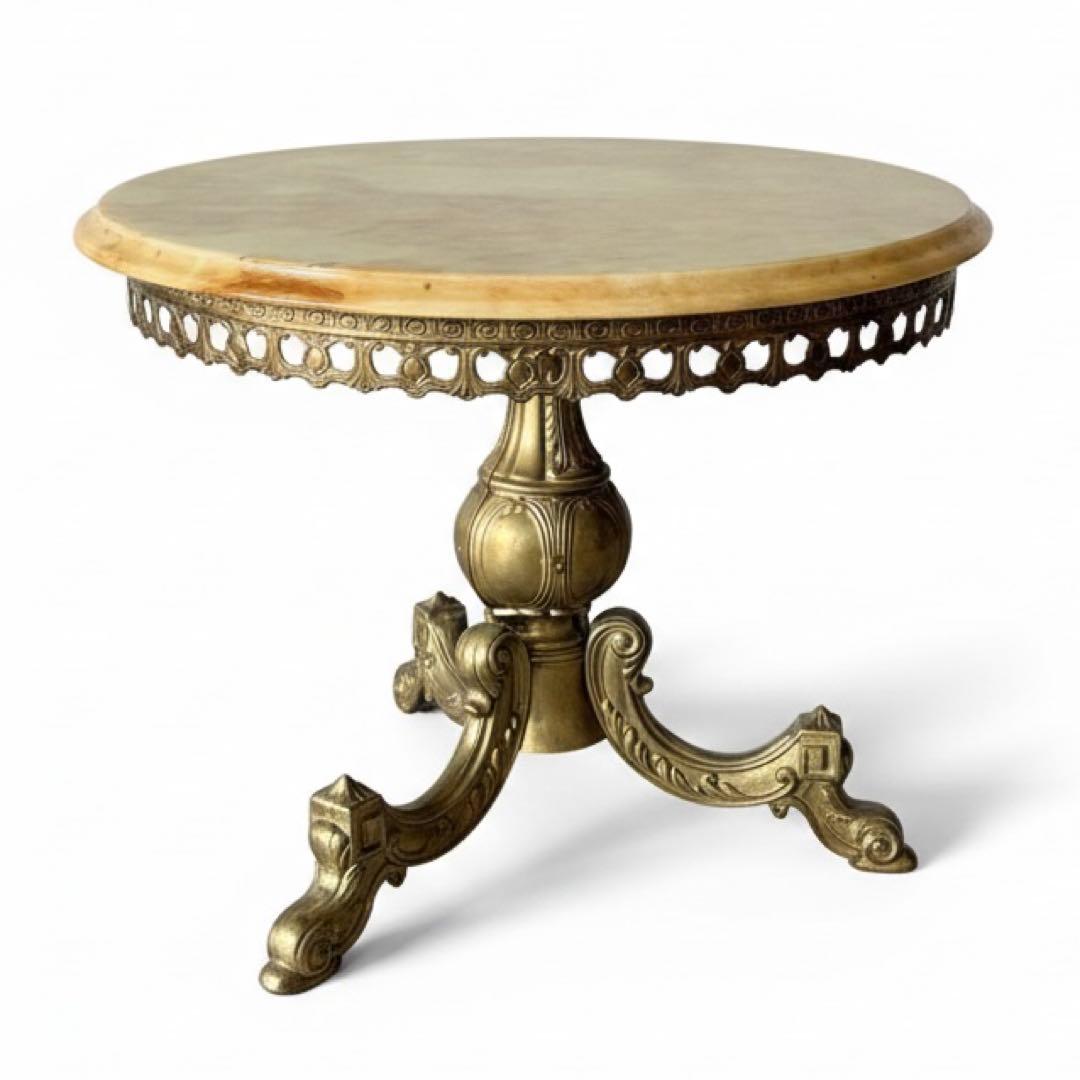 アンティーク 真鍮製脚付き 大理石天板 ラウンドテーブル ミニテーブル 飾り台