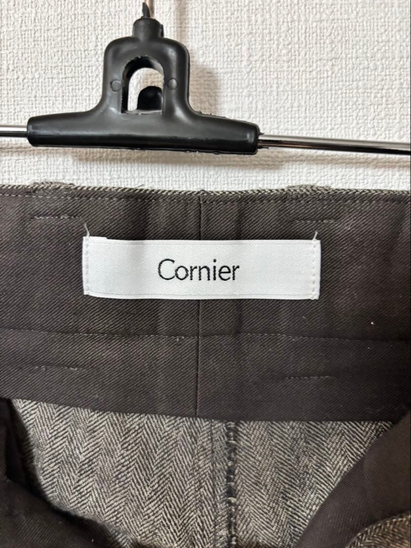 Cornier コルニエ　ウールシルクヘリンボーンスラックス　ブラウン