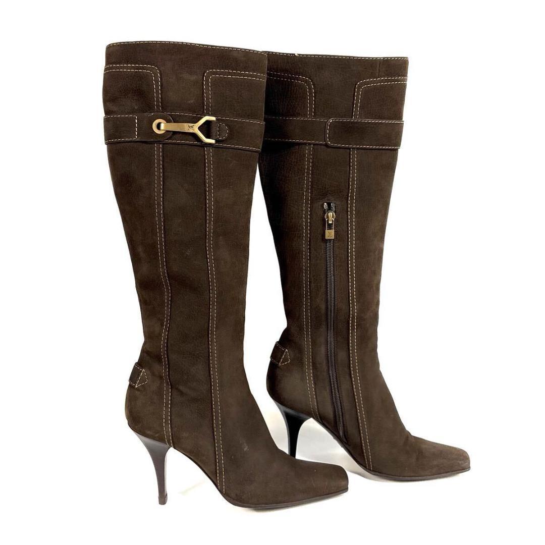 【美品】ルイ ヴィトン レザー ロングブーツ ブラウン 37イタリア製