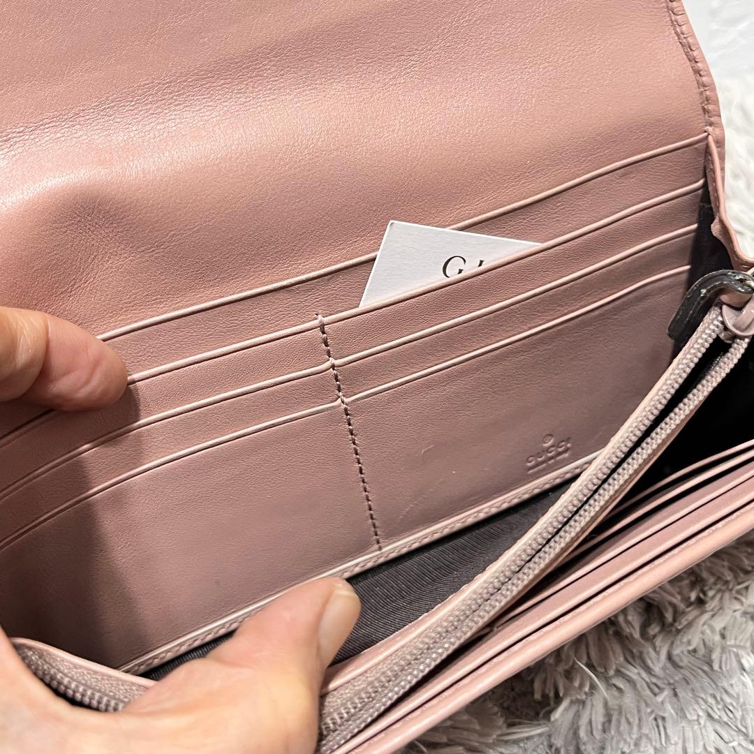 美品✨GUCCI マイクロシマ　くすみピンクベージュ　インターロッキング金具