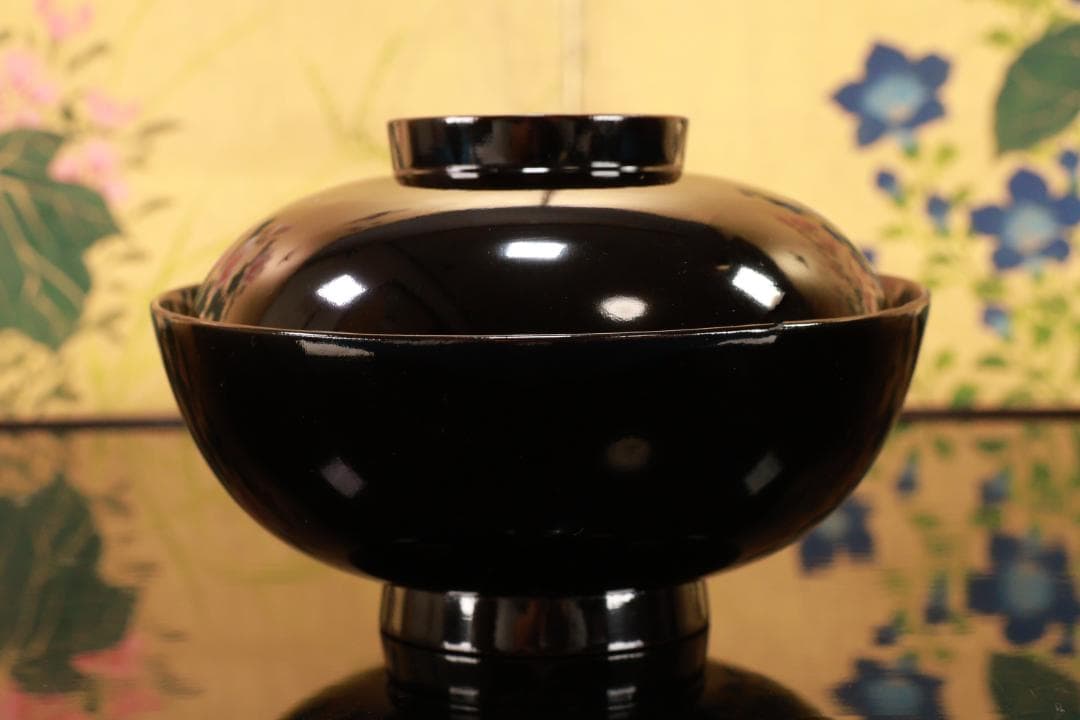 ラミー、BJ123　時代輪島塗　瓢箪図蒔絵　吸物椀　二客　木製 切り金