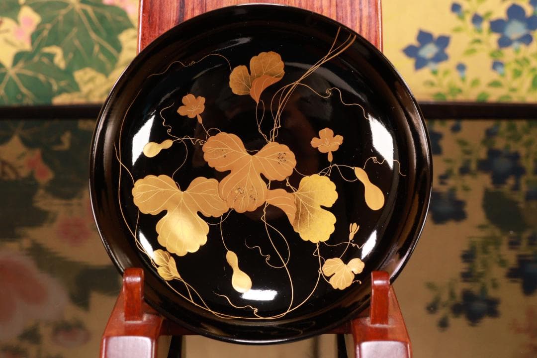 ラミー、BJ123　時代輪島塗　瓢箪図蒔絵　吸物椀　二客　木製 切り金