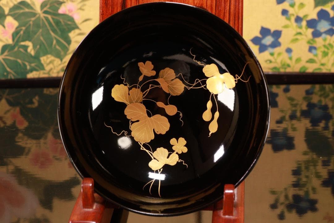 ラミー、BJ123　時代輪島塗　瓢箪図蒔絵　吸物椀　二客　木製 切り金