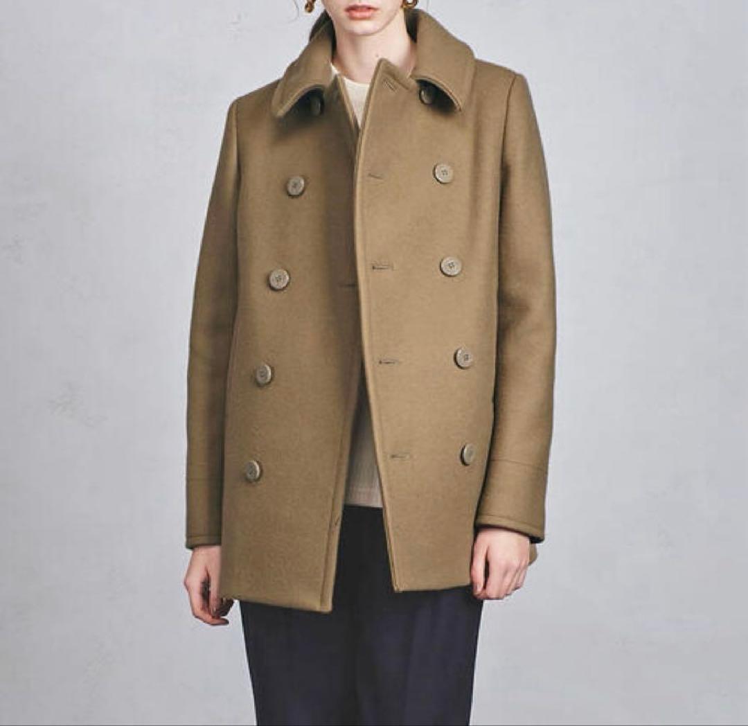 HYKE ハイク メルトンウール ピーコート ダブル アンカーボタン キャメル