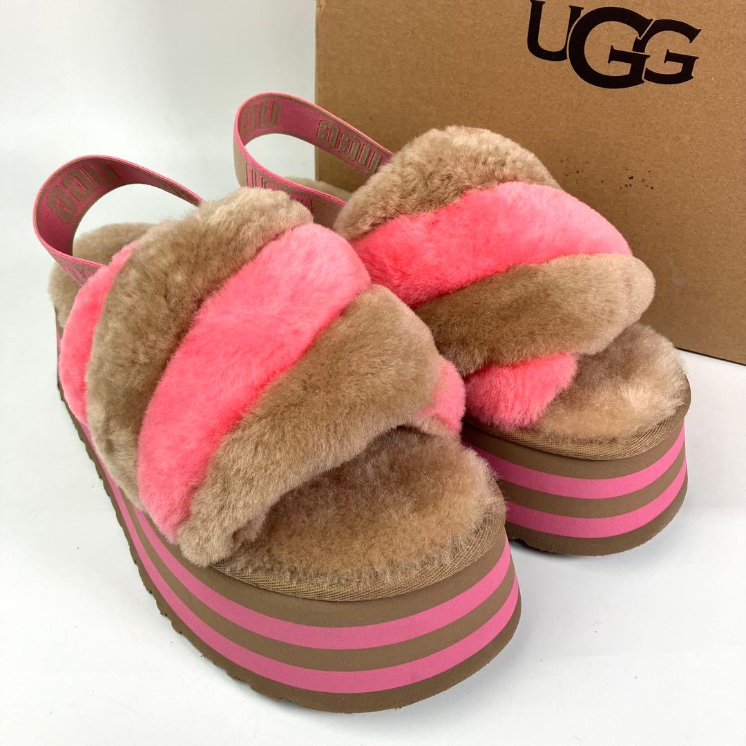 【未使用級】UGG ディスコストライプスライド　バックストラップ　厚底　26cm