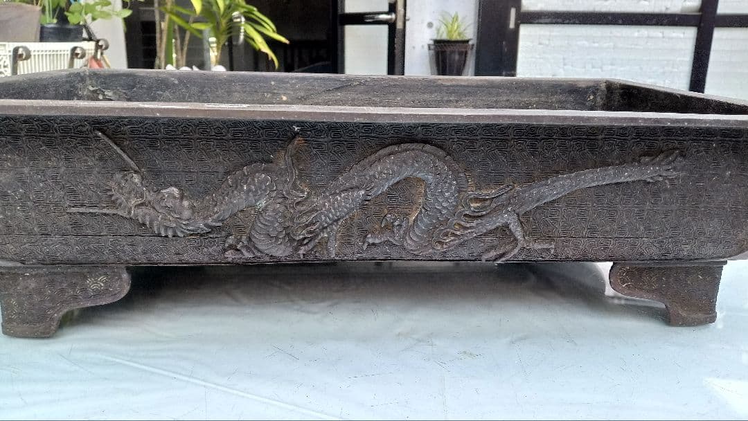 古道具骨董　龍と鳳凰のもよう水盤