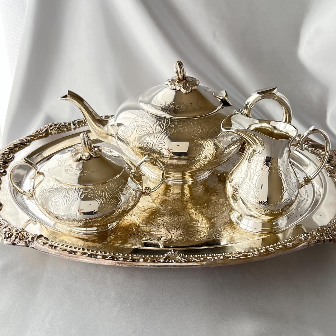 【英国】 ビクトリアンのティーセット 3点【シルバープレート】ティーポット