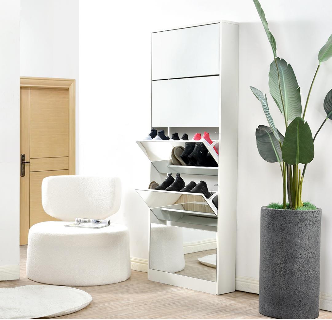 【鏡タイプ】下駄箱5段 シューズラック 玄関収納 スリムタイプ 靴収納ラック