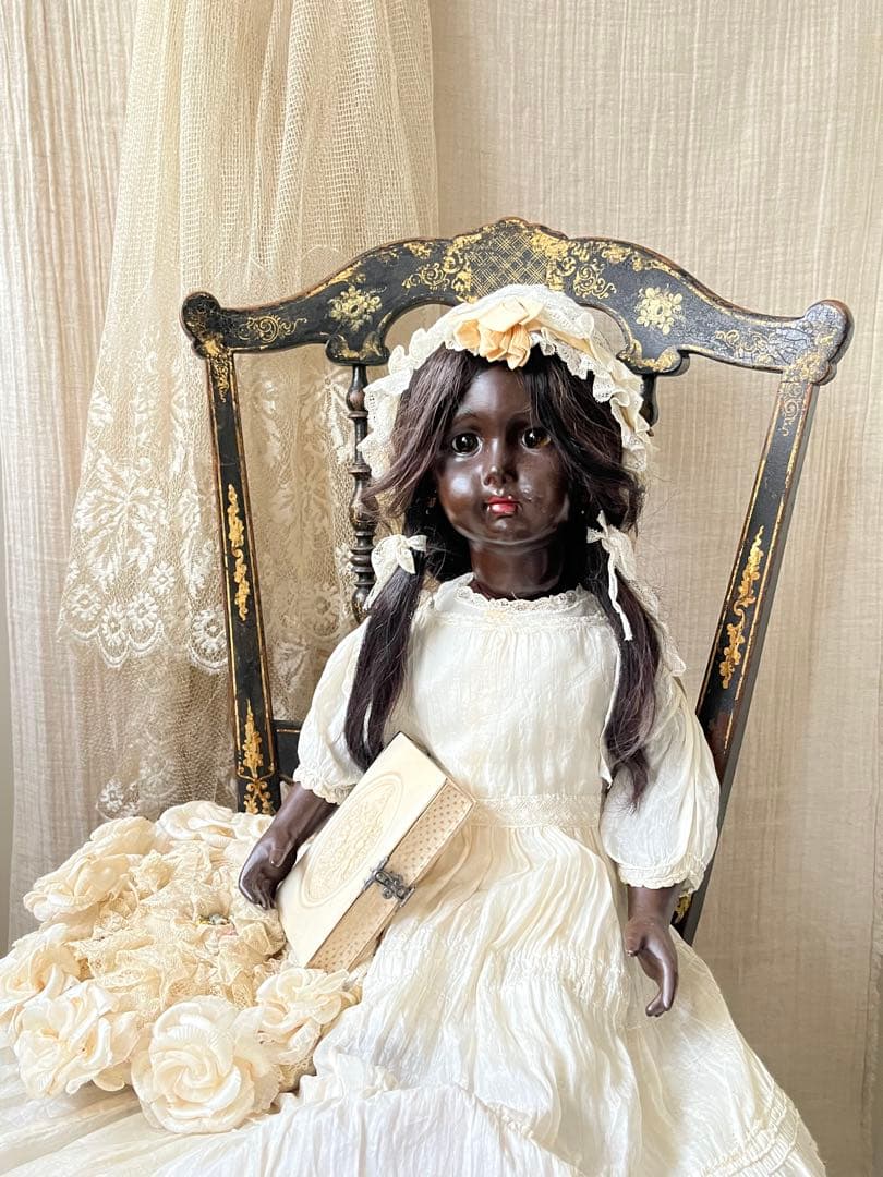 アンティーク/ヴィンテージ黒肌コンポジションドールレトロ人形ビスクドール