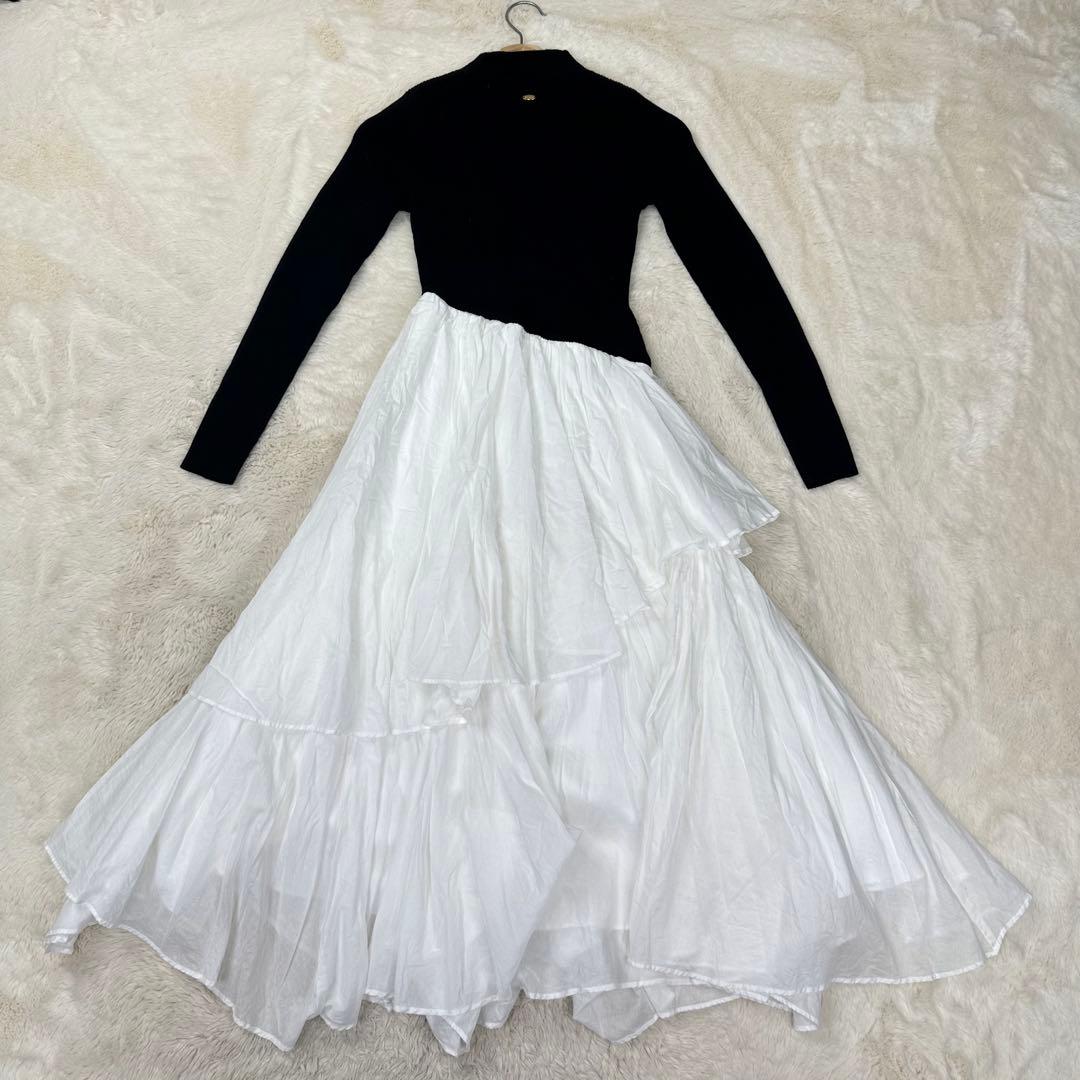 ✨美品✨anuans イレギュラーヘムドッキングニットワンピース XS 黒白