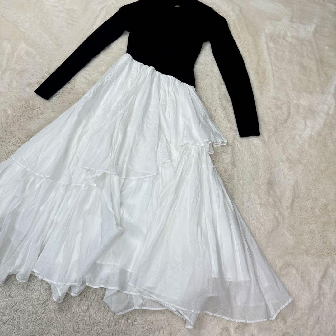 ✨美品✨anuans イレギュラーヘムドッキングニットワンピース XS 黒白