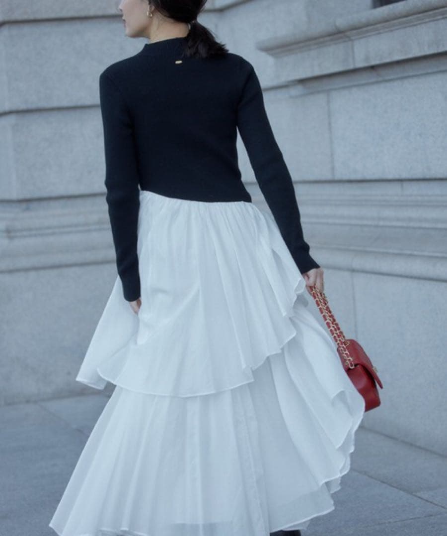 ✨美品✨anuans イレギュラーヘムドッキングニットワンピース XS 黒白