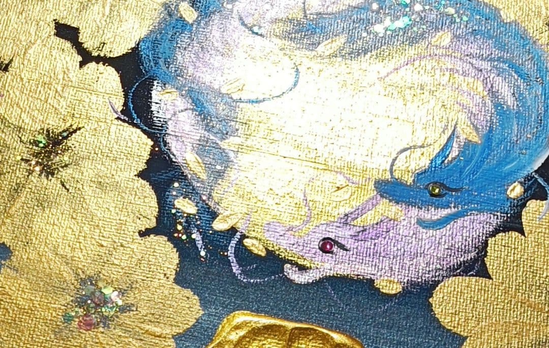 hiro 開運絵画　❀金富士山❀金花咲く龍姫王子様