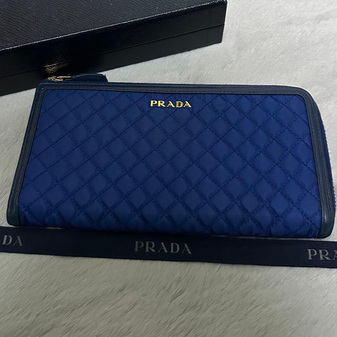 PRADA プラダ　長財布　ナイロン　キルティング　ブルー　L字ファスナー