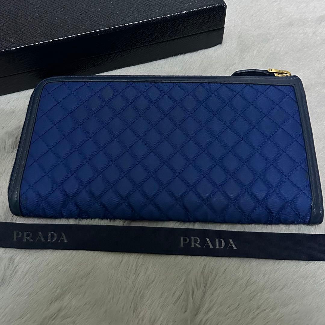 PRADA プラダ　長財布　ナイロン　キルティング　ブルー　L字ファスナー