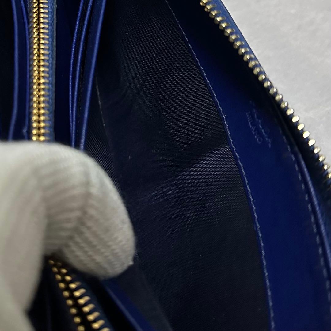 PRADA プラダ　長財布　ナイロン　キルティング　ブルー　L字ファスナー