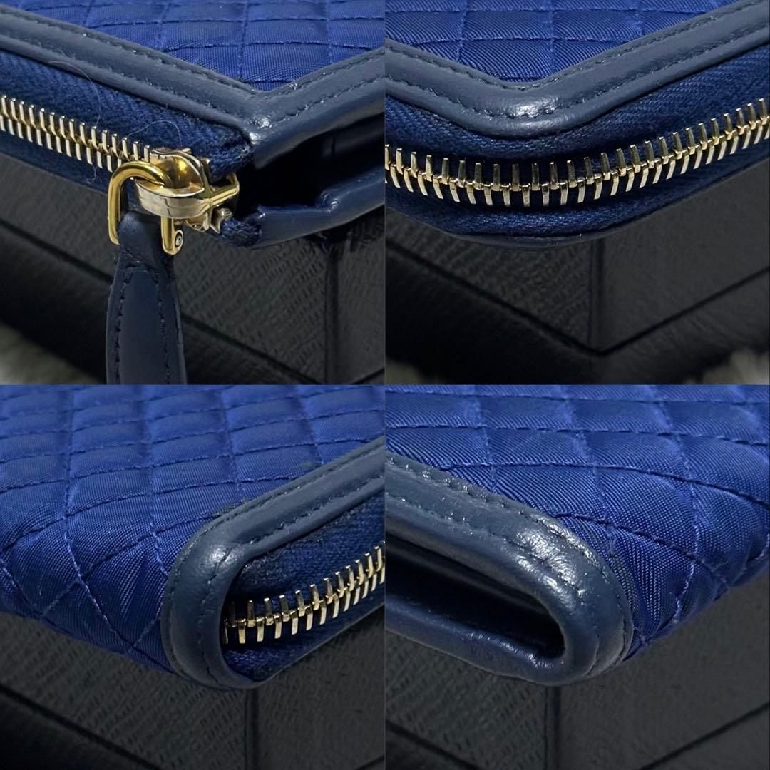 PRADA プラダ　長財布　ナイロン　キルティング　ブルー　L字ファスナー