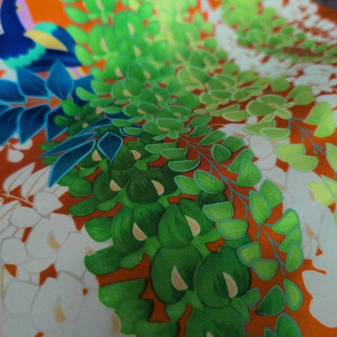 【新品】振袖 オレンジ 藤の花と鳥柄•Мサイズ
