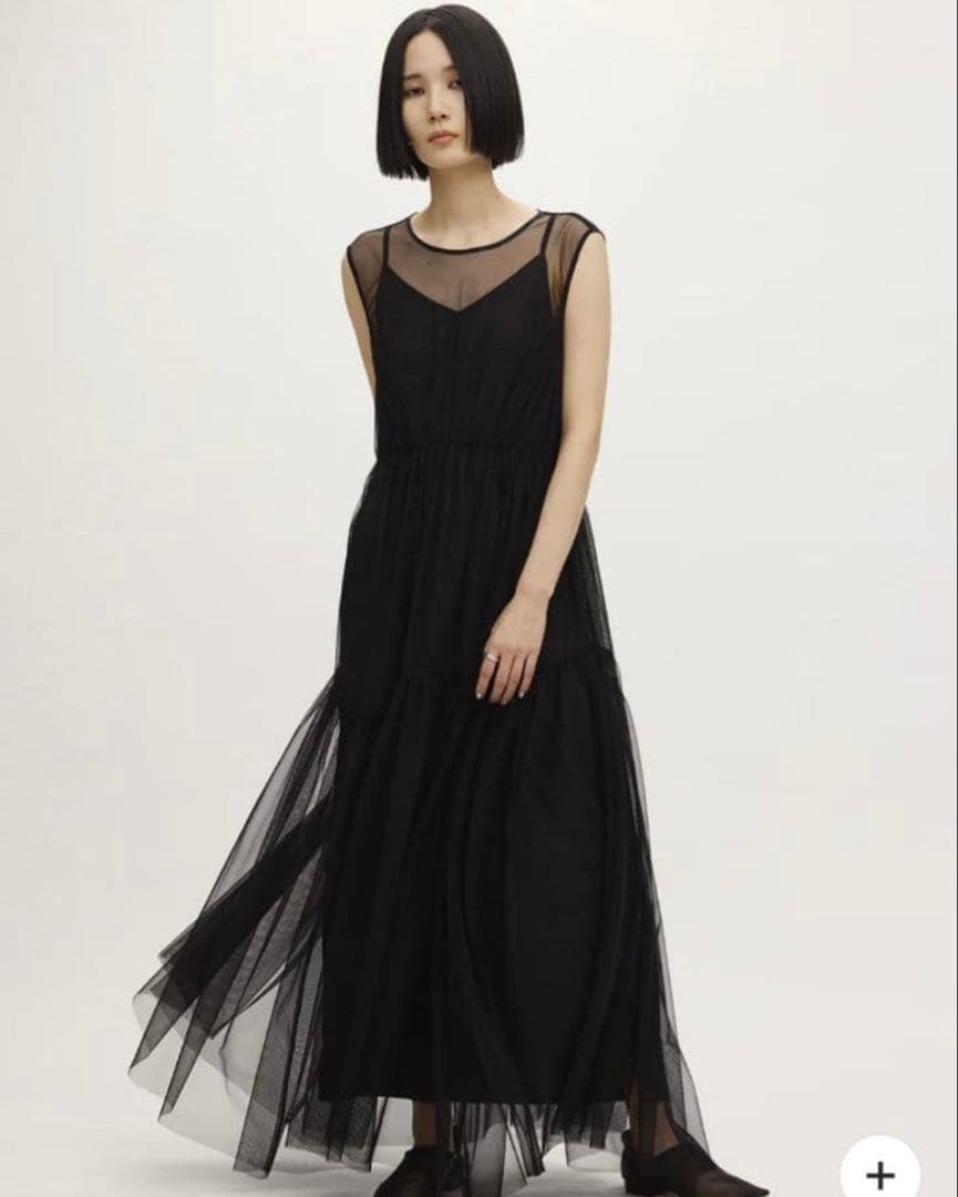 Ameri　BLACK TULLE WAVE TIERED DRESS