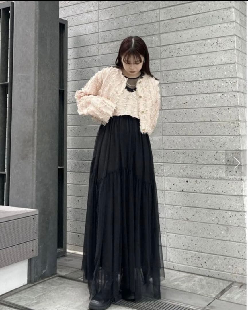 Ameri　BLACK TULLE WAVE TIERED DRESS