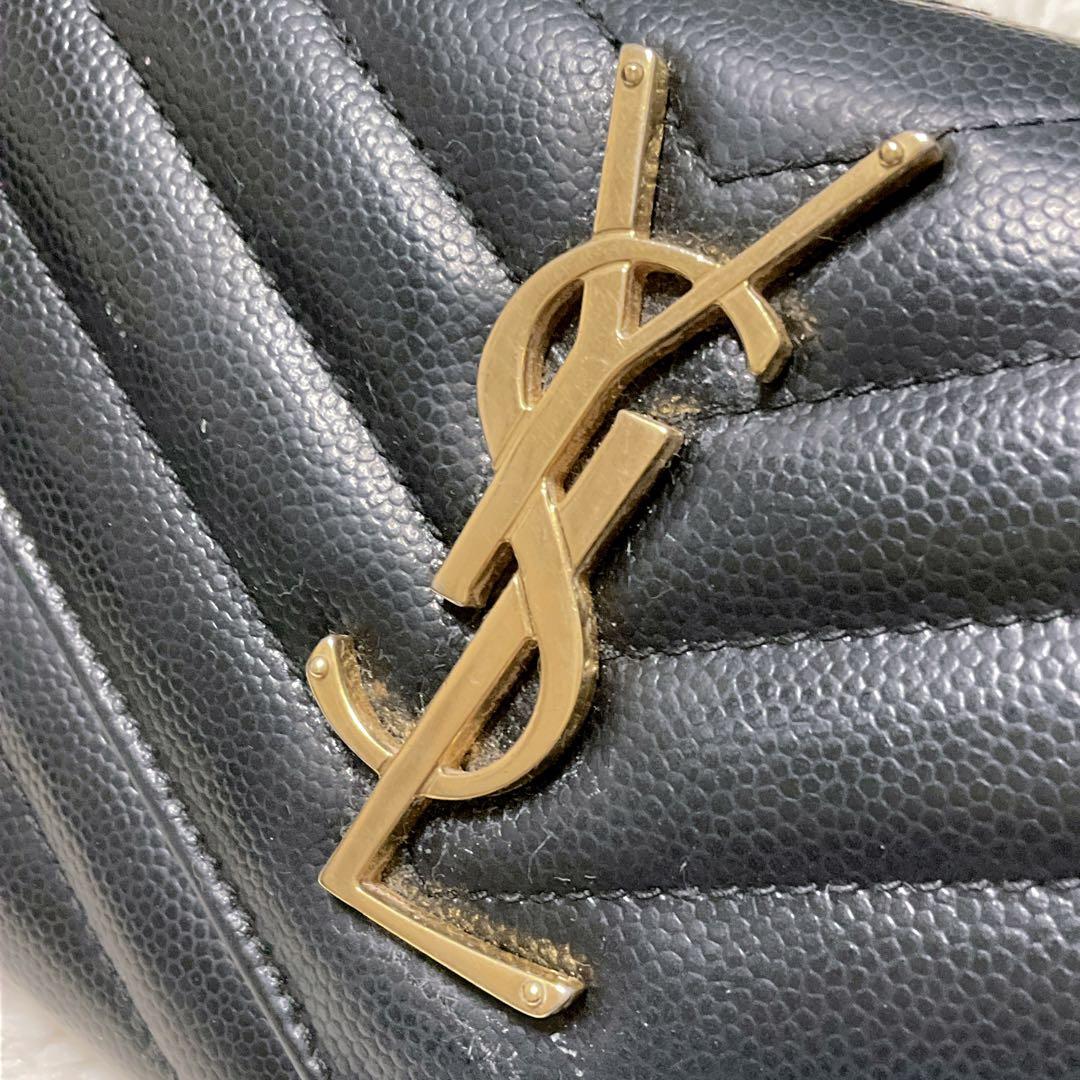 ♡美品♡イヴサンローラン 長財布 レザー Vステッチ キルティング カサンドラ黒