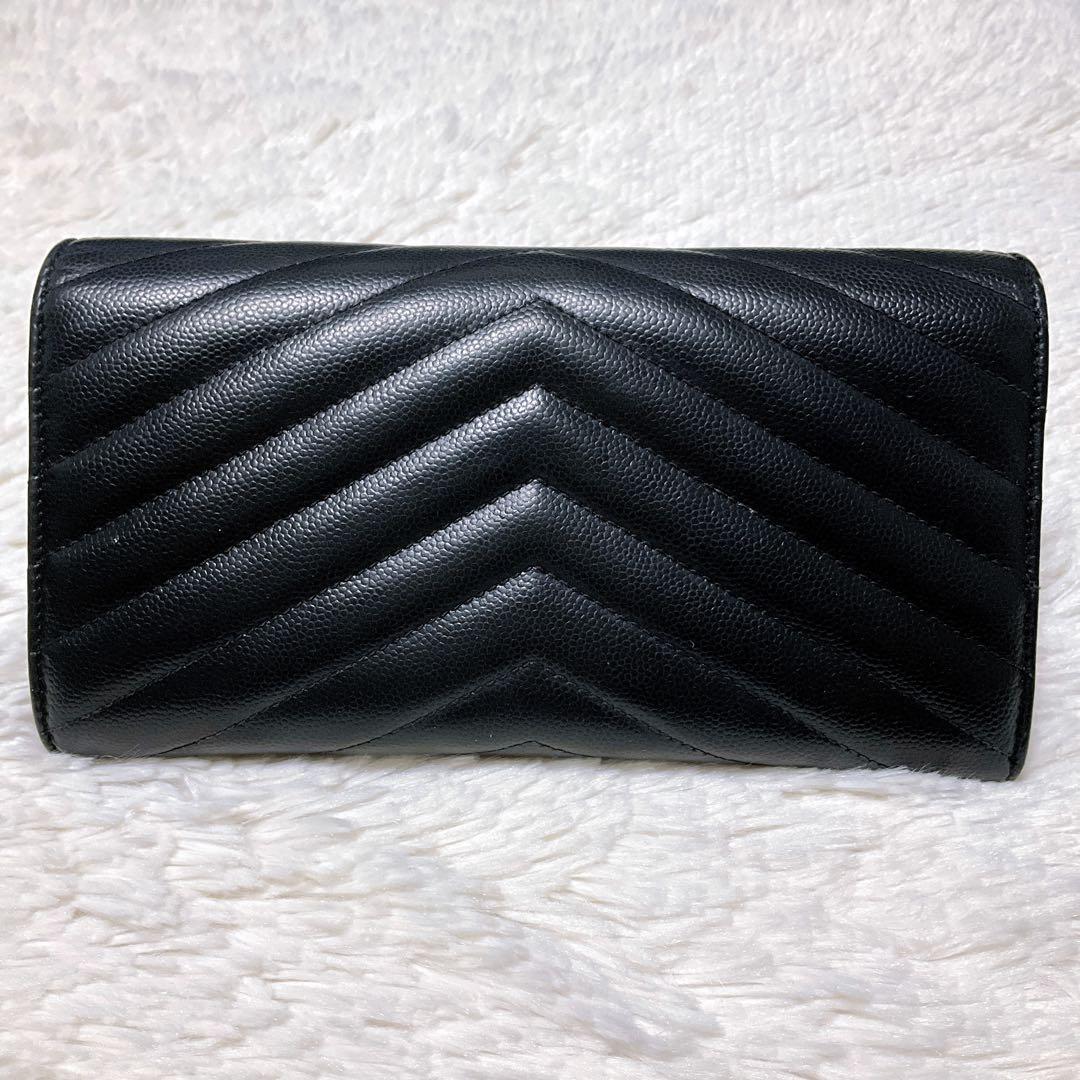 ♡美品♡イヴサンローラン 長財布 レザー Vステッチ キルティング カサンドラ黒
