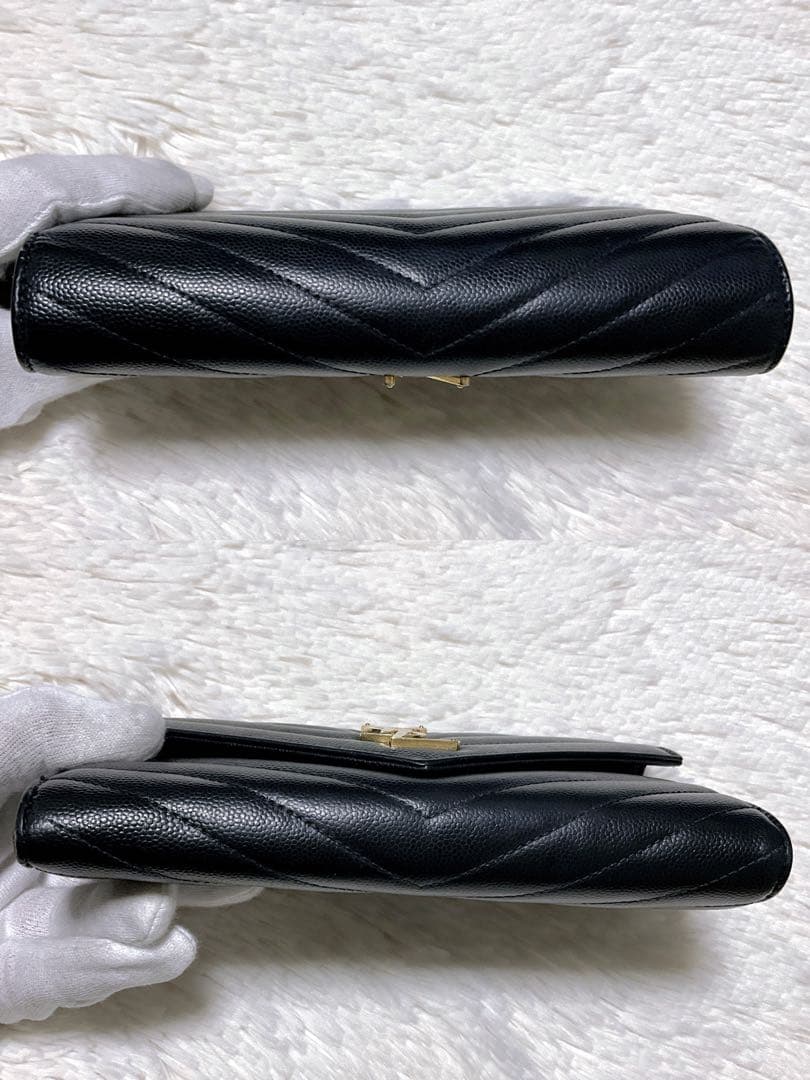 ♡美品♡イヴサンローラン 長財布 レザー Vステッチ キルティング カサンドラ黒