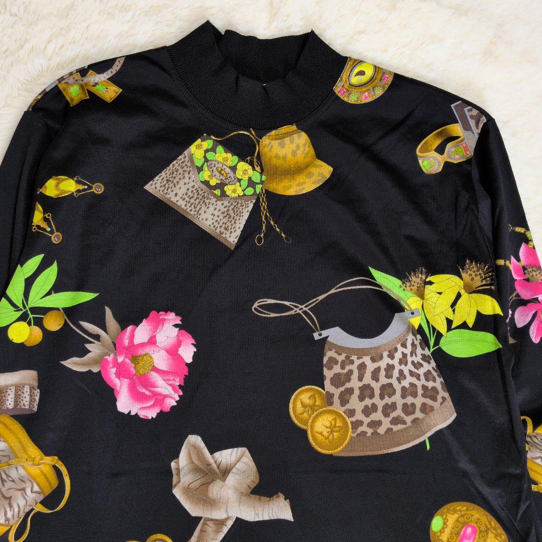 レオナールスポーツ 花柄 バッグ ジュエリー長袖Tシャツ ハイネック Мサイズ