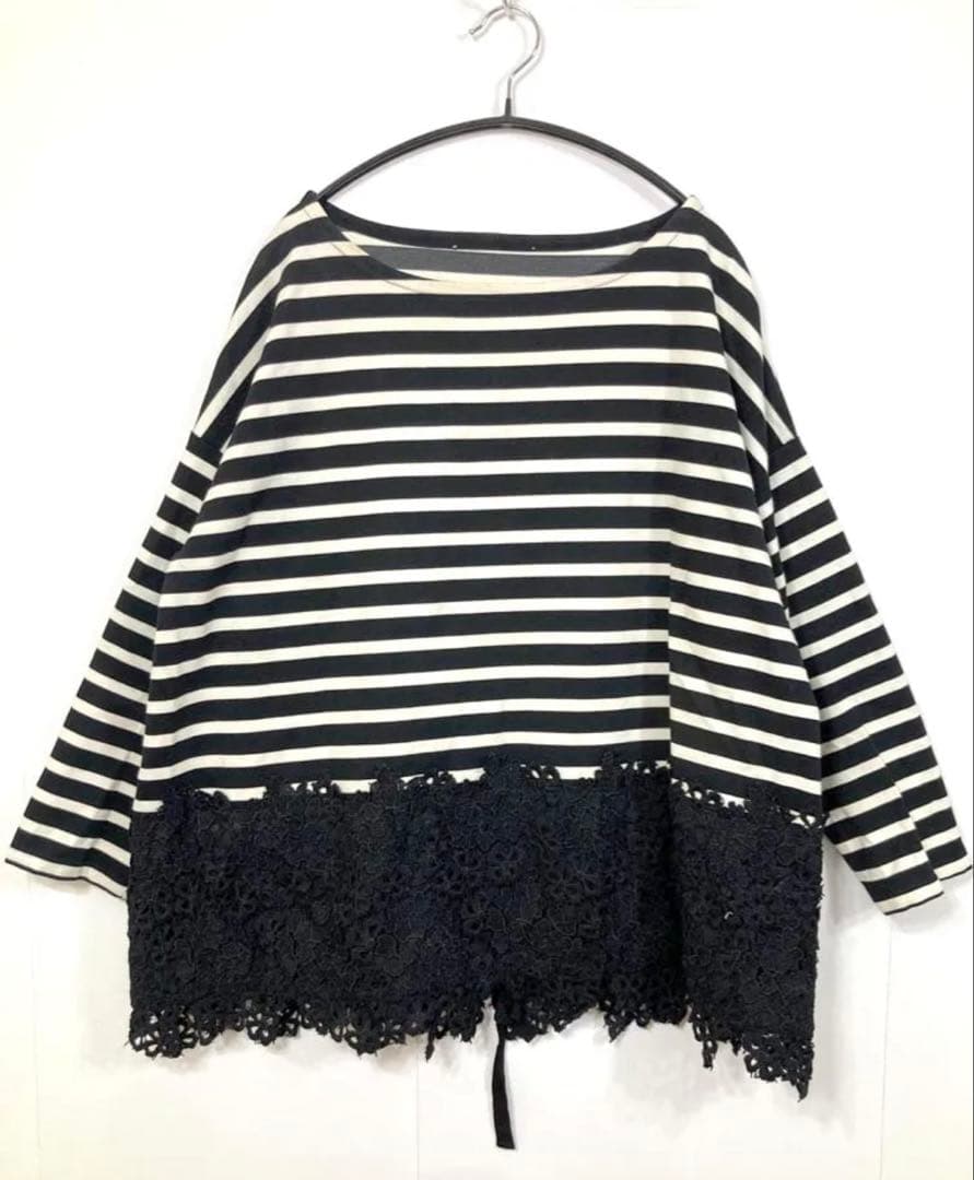 新品！ビアズリー 長袖裾レースカットソー ボーダーカットソー 裾レース