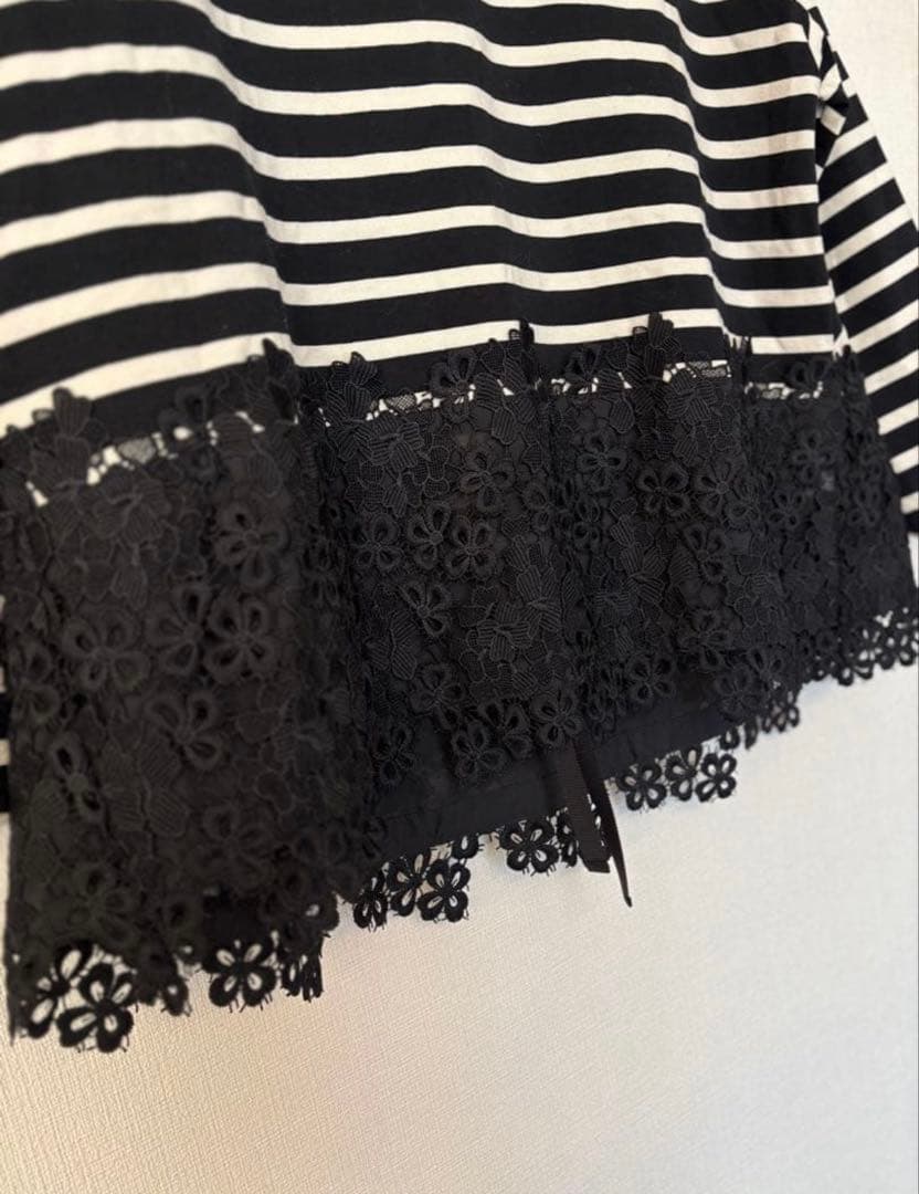 新品！ビアズリー 長袖裾レースカットソー ボーダーカットソー 裾レース