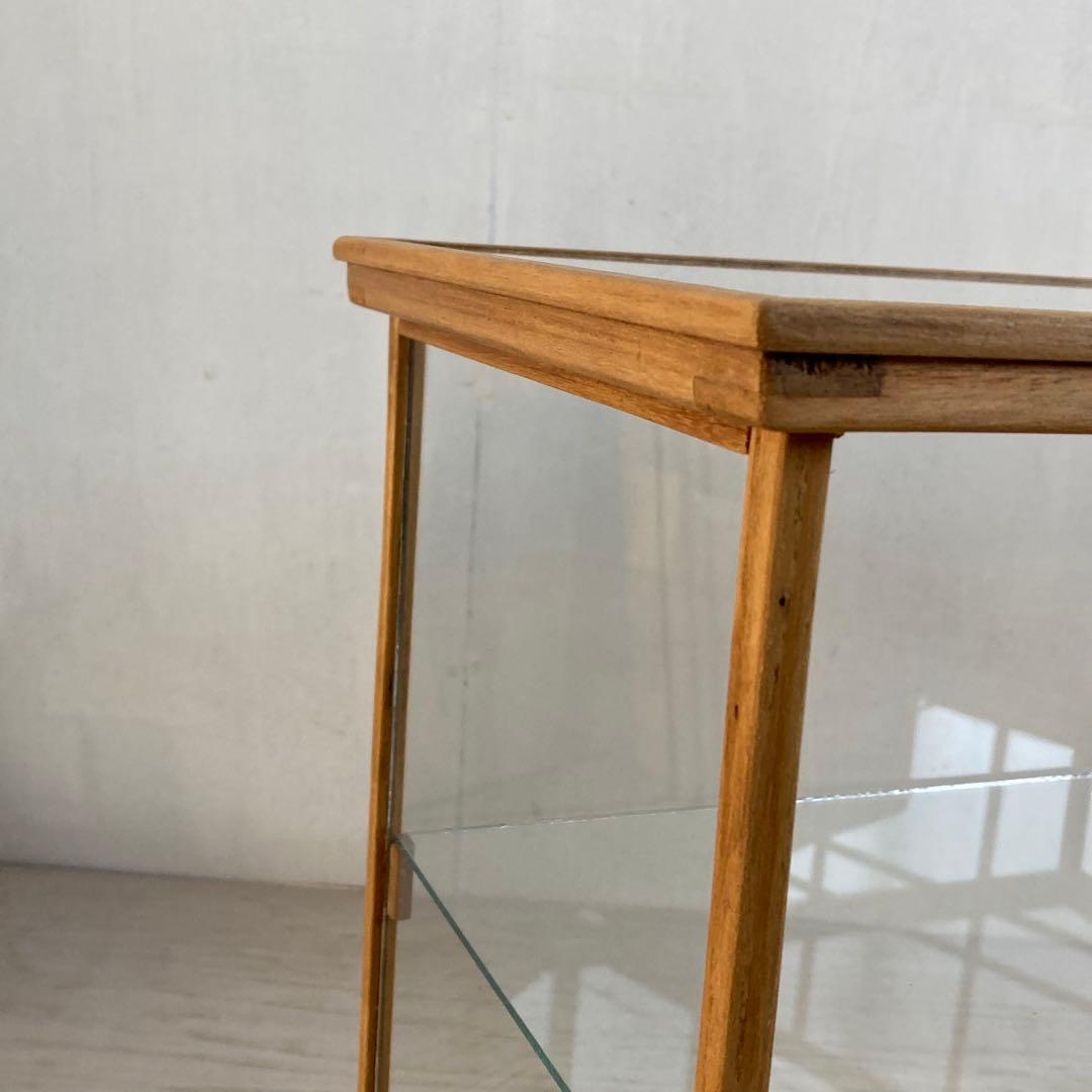 古い木製 ガラスケース 2段 卓上ショーケース 展示ケース 扉なし