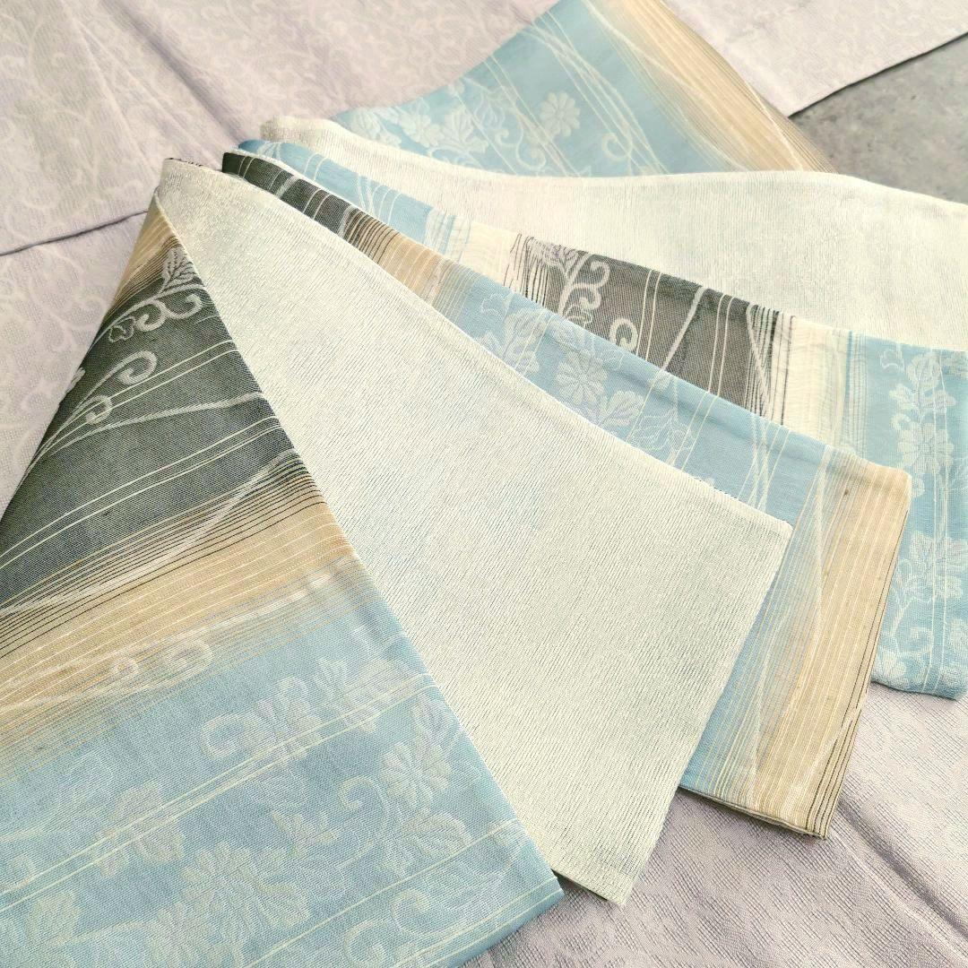 【一点物×一生モノ】正絹 紋紗の半幅帯 リバーシブル 水色 グレー 涼しげ