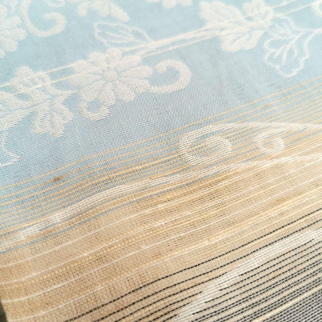 【一点物×一生モノ】正絹 紋紗の半幅帯 リバーシブル 水色 グレー 涼しげ