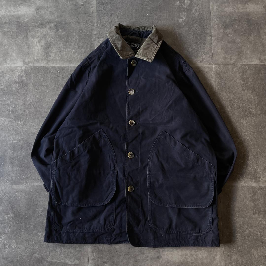00s Lands' End カバーオール コーデュロイ襟 紺 XL A538