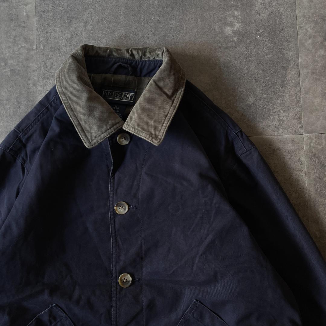 00s Lands' End カバーオール コーデュロイ襟 紺 XL A538