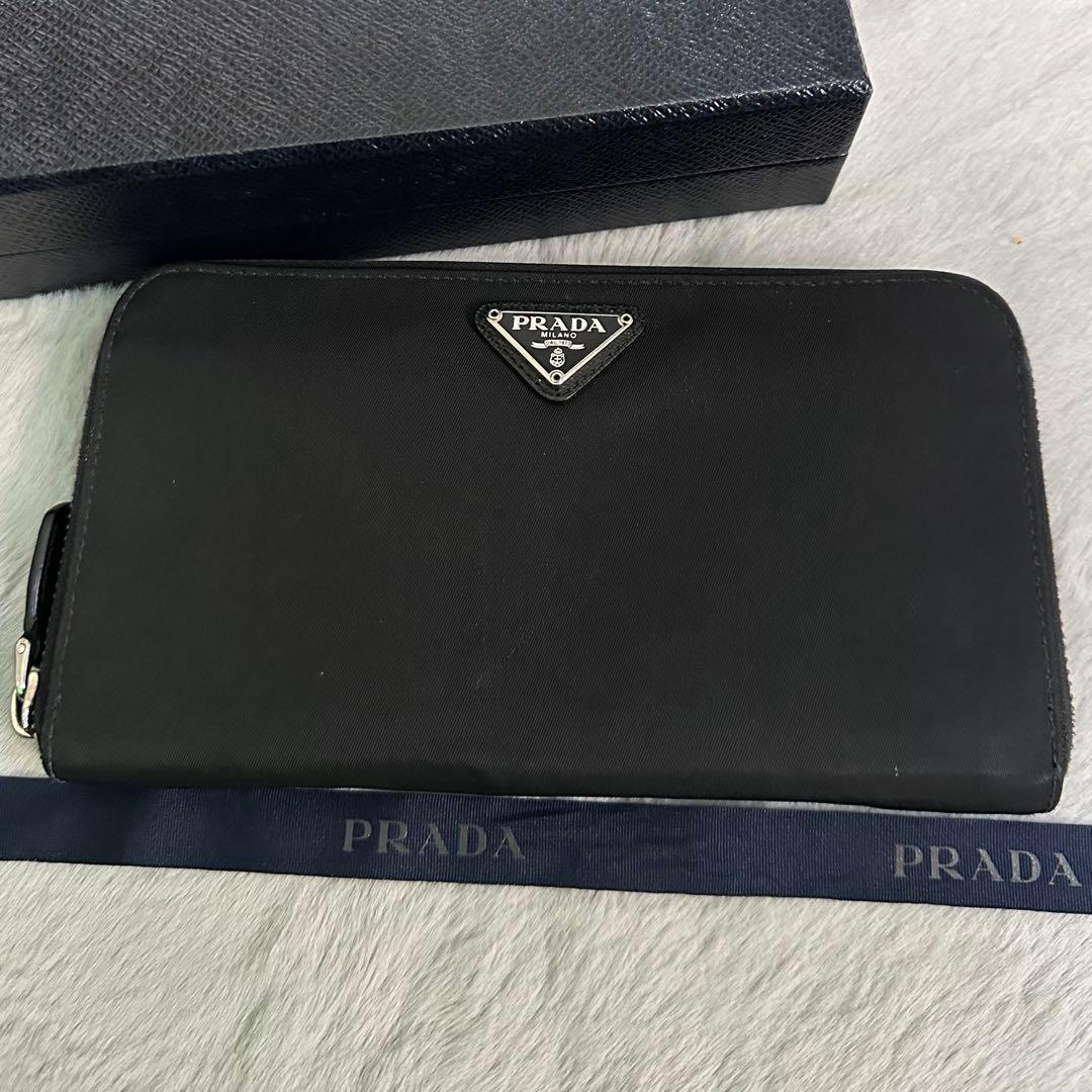 PRADA プラダ　長財布　ナイロン　三角ロゴ　ラウンドファスナー　ブラック