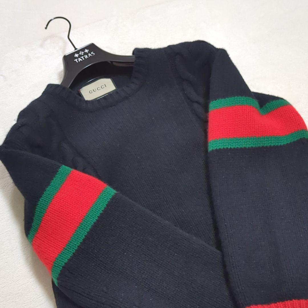 グッチ M シェリーライン ウェブストライプ ケーブルニット ブラック