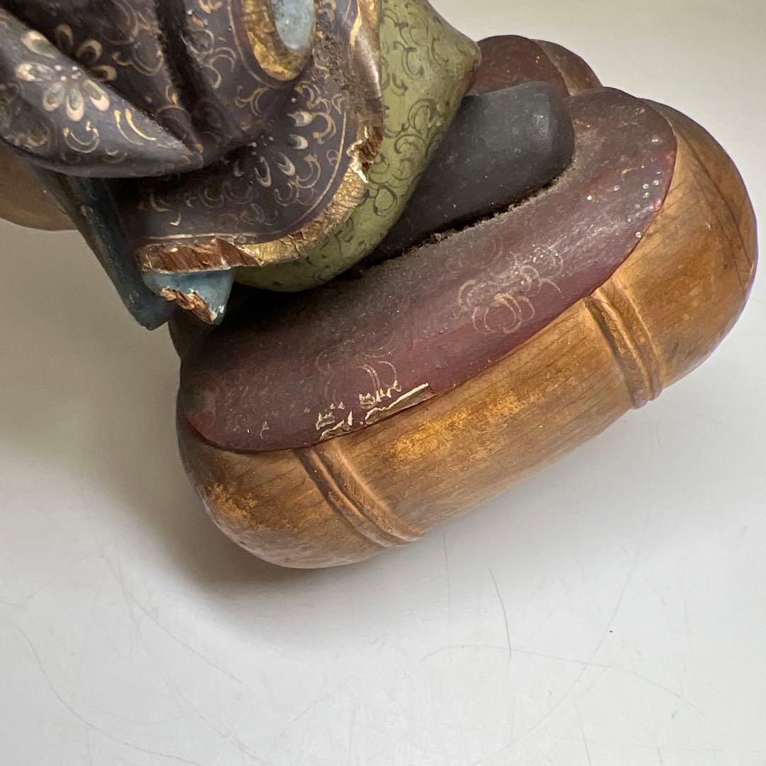 江戸後期　木彫色絵大黒　高さ約17㎝　東Y7-1223①トヒチル