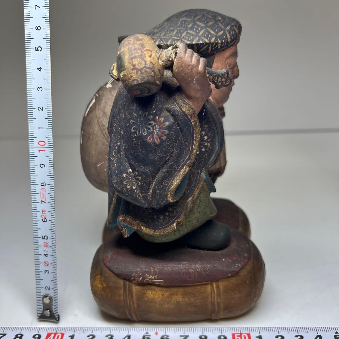 江戸後期　木彫色絵大黒　高さ約17㎝　東Y7-1223①トヒチル