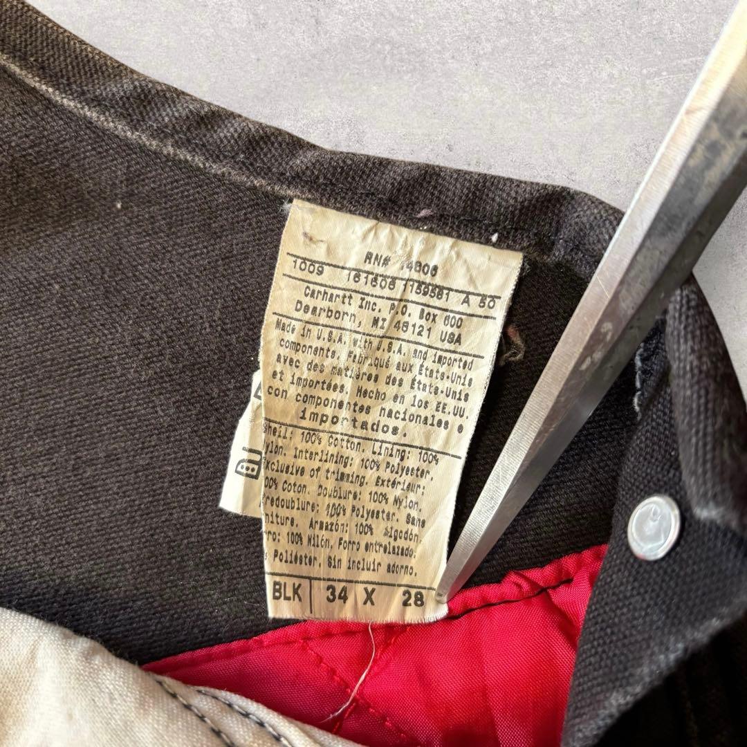 【カーハート】オーバーオール　黒　34×28 USA製　ダブルニー　人気カラーj