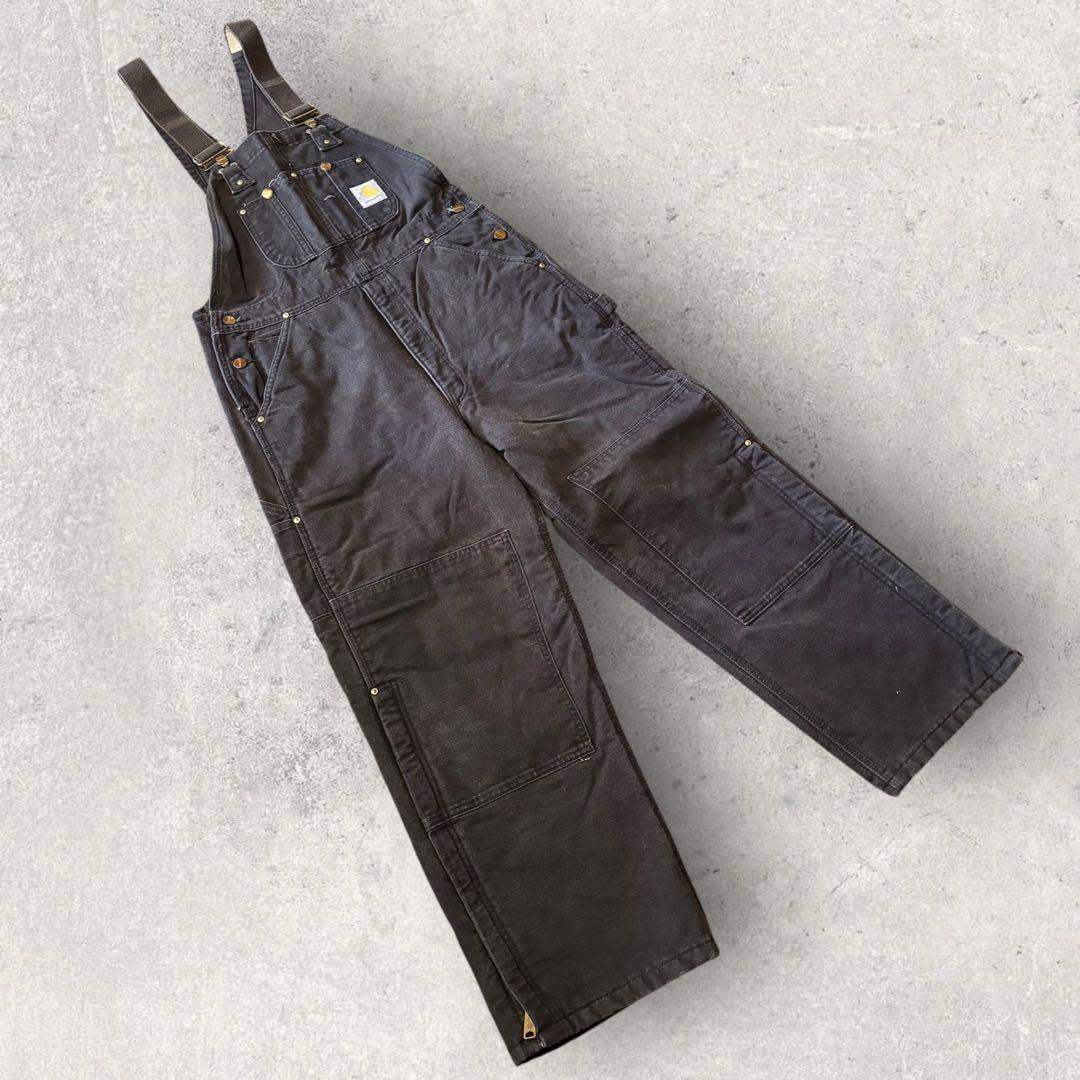 【カーハート】オーバーオール　黒　34×28 USA製　ダブルニー　人気カラーj