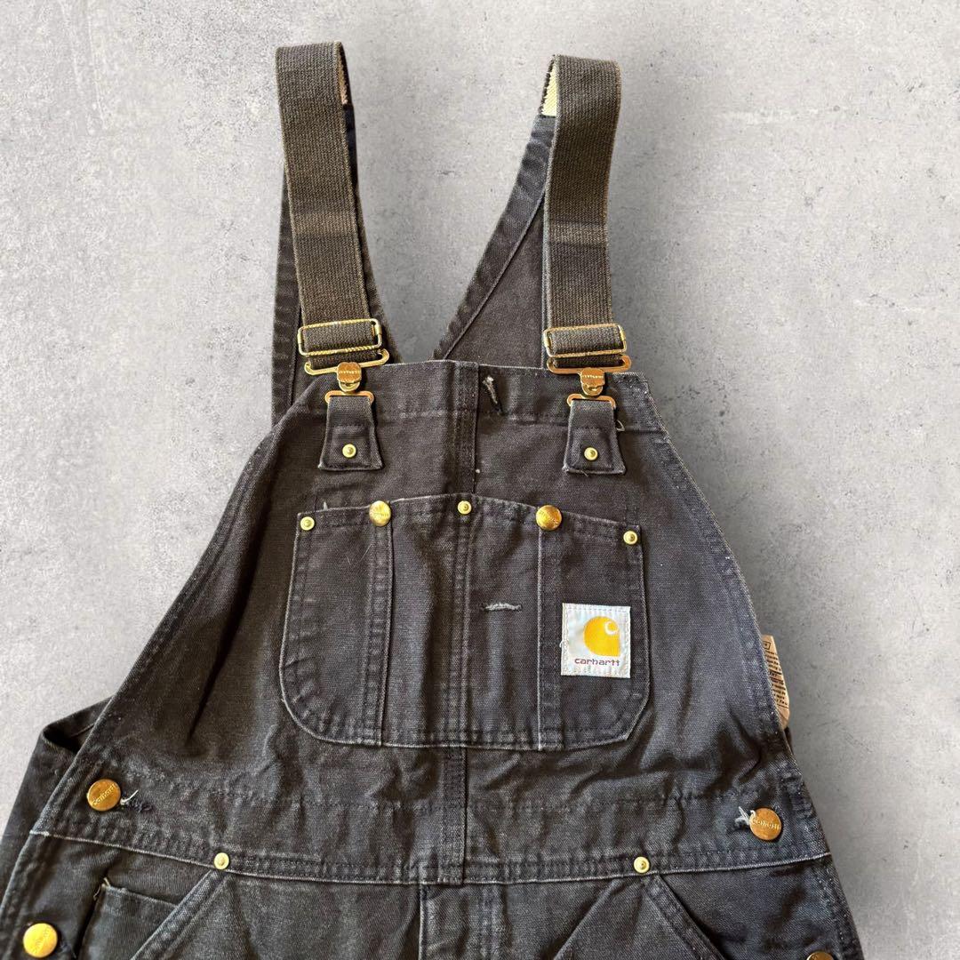 【カーハート】オーバーオール　黒　34×28 USA製　ダブルニー　人気カラーj