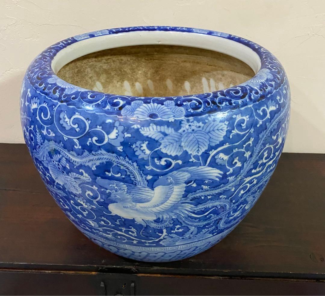 手描き火鉢　鳳凰図柄　美品