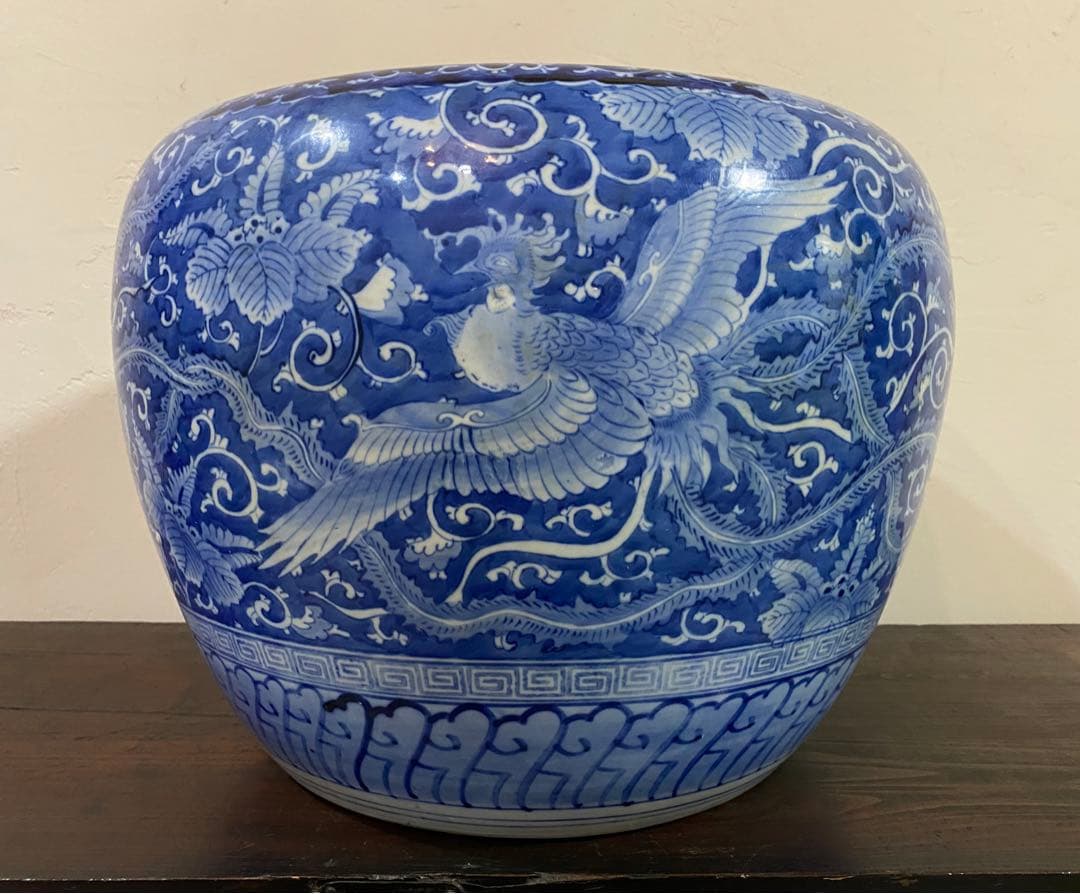 手描き火鉢　鳳凰図柄　美品