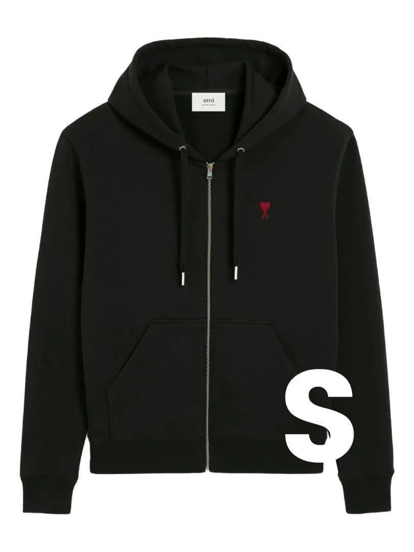 【新品】AMI PARIS フルジップパーカー　黒　Sサイズ　QR認証確認済