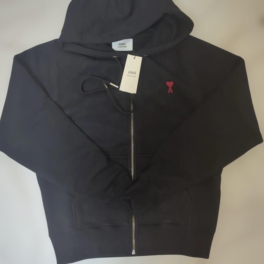 【新品】AMI PARIS フルジップパーカー　黒　Sサイズ　QR認証確認済